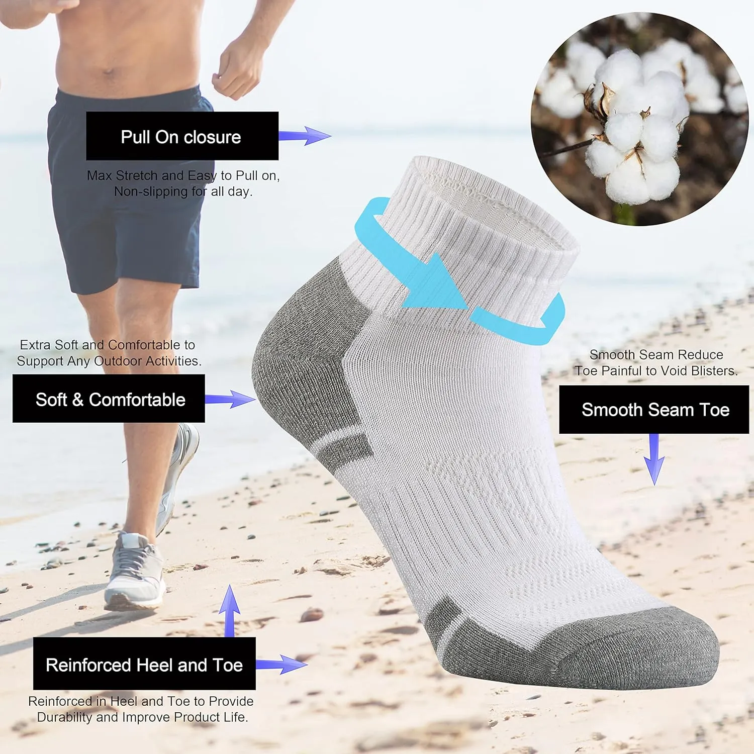 Ortis Cotton Moisture Wicking Mesh Ventilating Running Cushion Low Cut Socks for Men 10 Pack