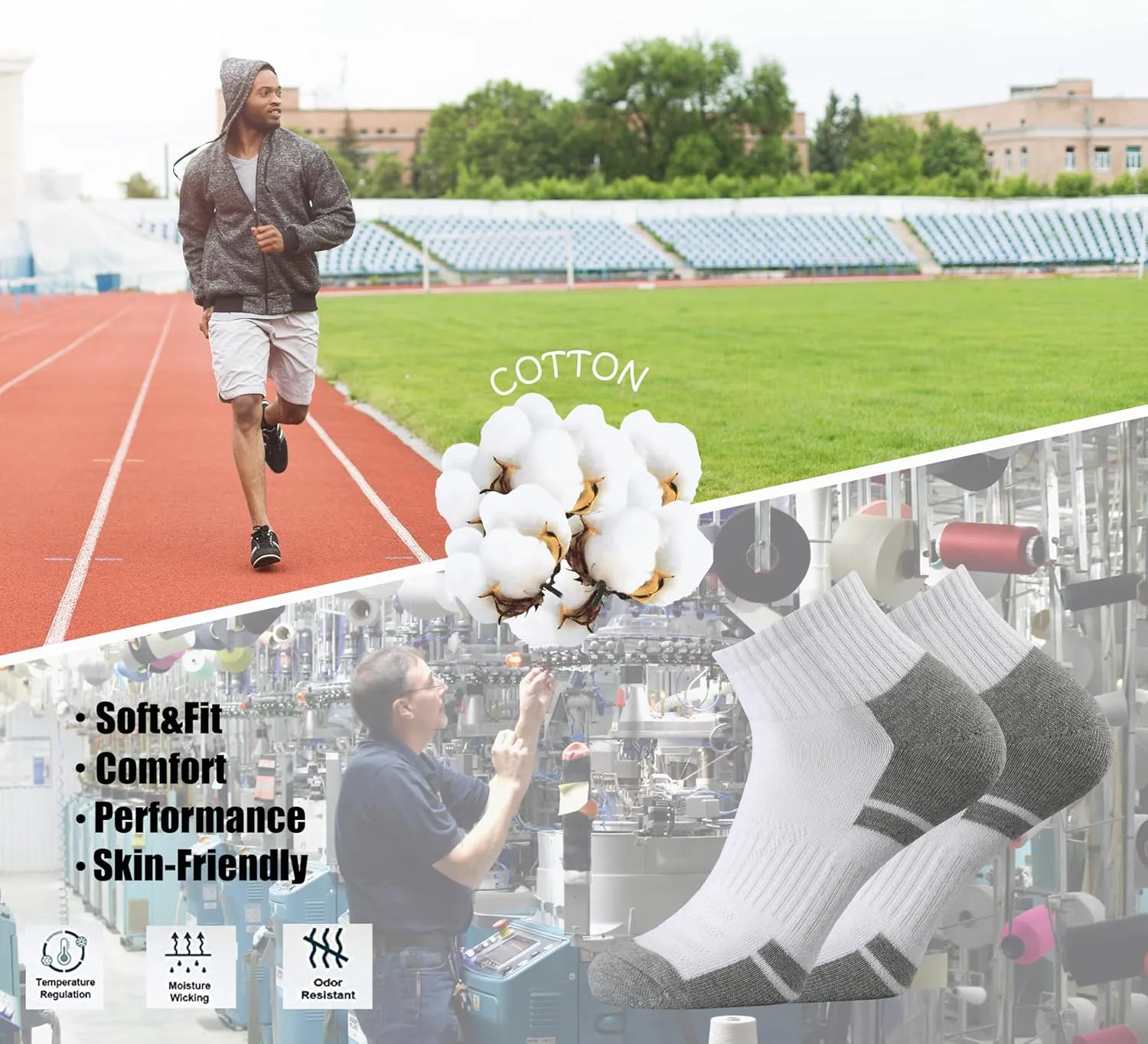 Ortis Cotton Moisture Wicking Mesh Ventilating Running Cushion Low Cut Socks for Men 10 Pack