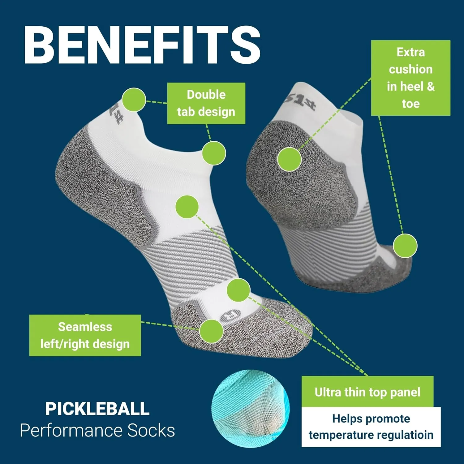 OS1st The Pickleball Sock with 360-degree blister protection, comfortable, lightweight and moisture-wicking | 3 Pack