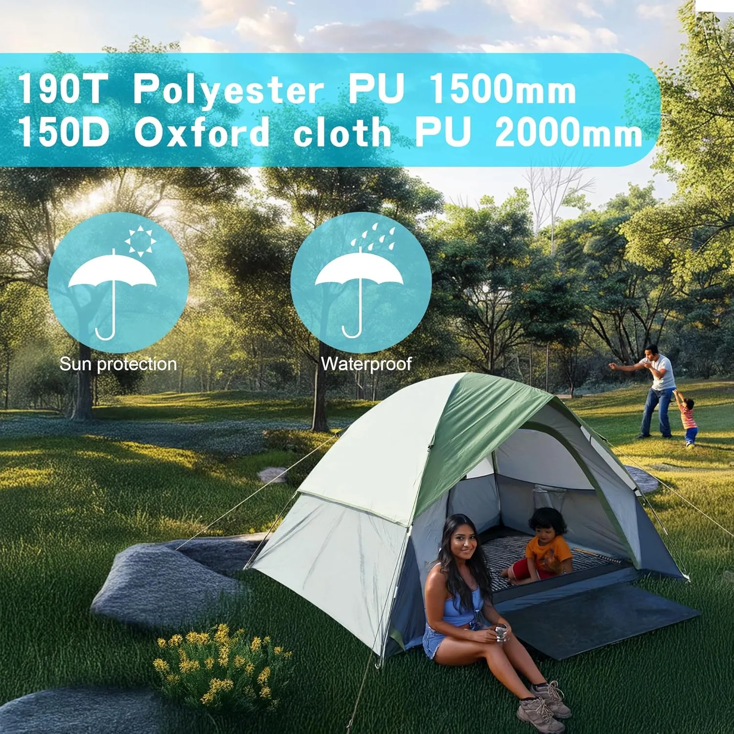 Outdoor Camping Tent 2-4 Person Dome Waterproof Double Layer Windproof Can be Used for Outdoor Hiking Traveling Fishing Picnic Family Gathering Multifunctional Camping Tent