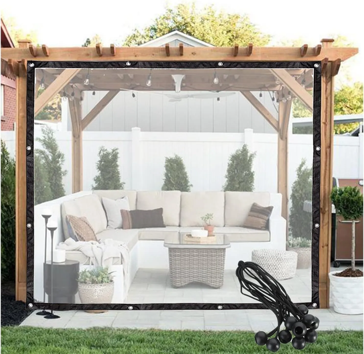 Outdoor Curtains with Perforations Windproof Tarp Panels Waterproof Transparent Tarpaulin. for Balconies, Terraces, Pergolas DHDHSHB(1.2x3m/3.94x9.84ft)