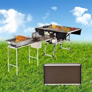 Outdoor Master Cook Station Aluminum Camping Table,Easy Carry Picnic Folding Table with kitchenware and Stove for RV BBQ Cooking Outdoor, Package 2