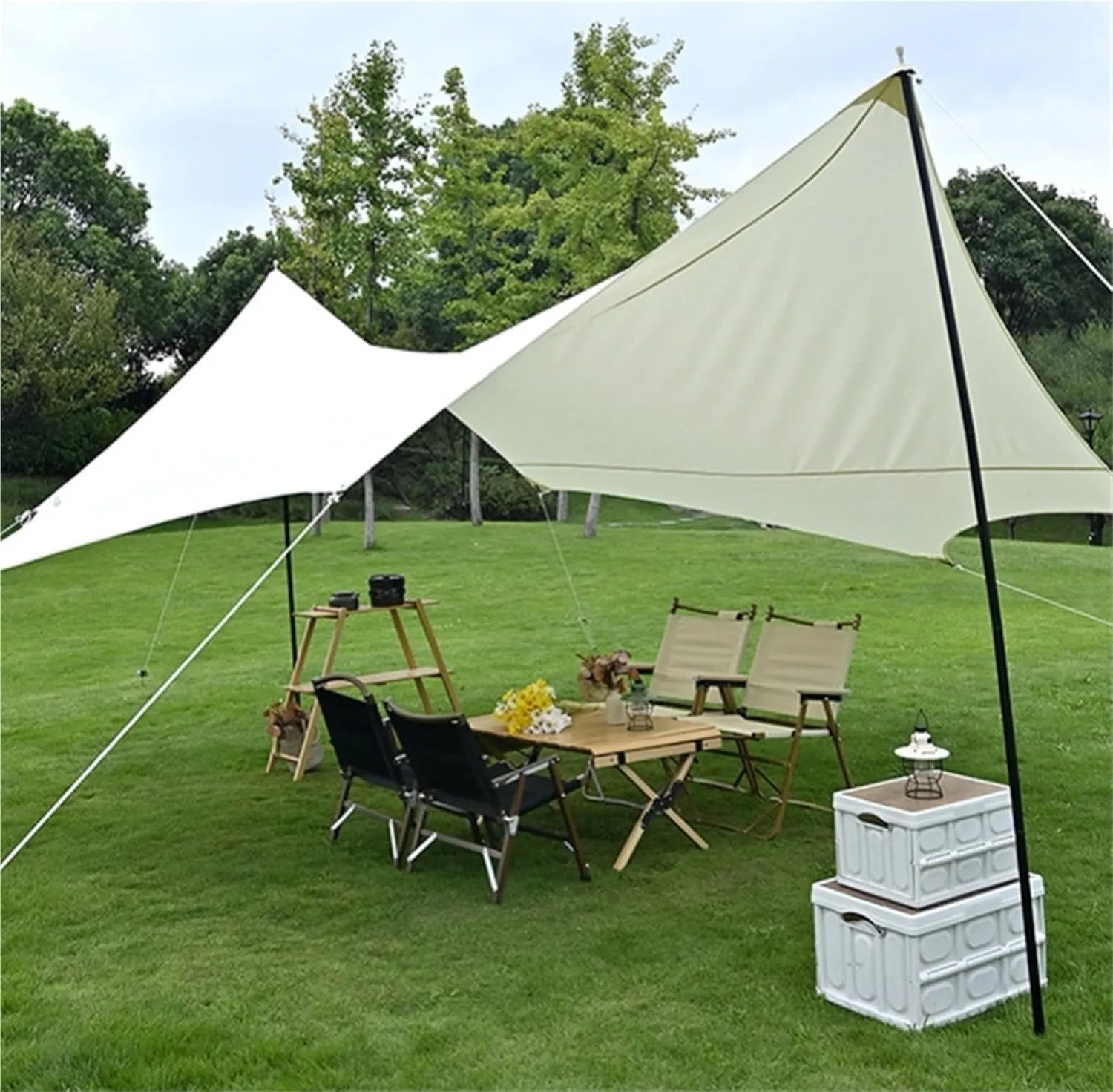 Outdoor Octagonal Canopy Camping Tent Picnic Rainproof Camping Awning(WhiteOxford)