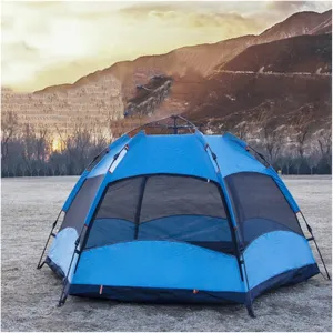 Outdoor Tent 3-4 Person Outdoor Tent Hexagon Automatic Setup Water Resistant Anti-UV Awning Picnic Tent Double Layers Tent (Color : Orange) (Color : Blue)
