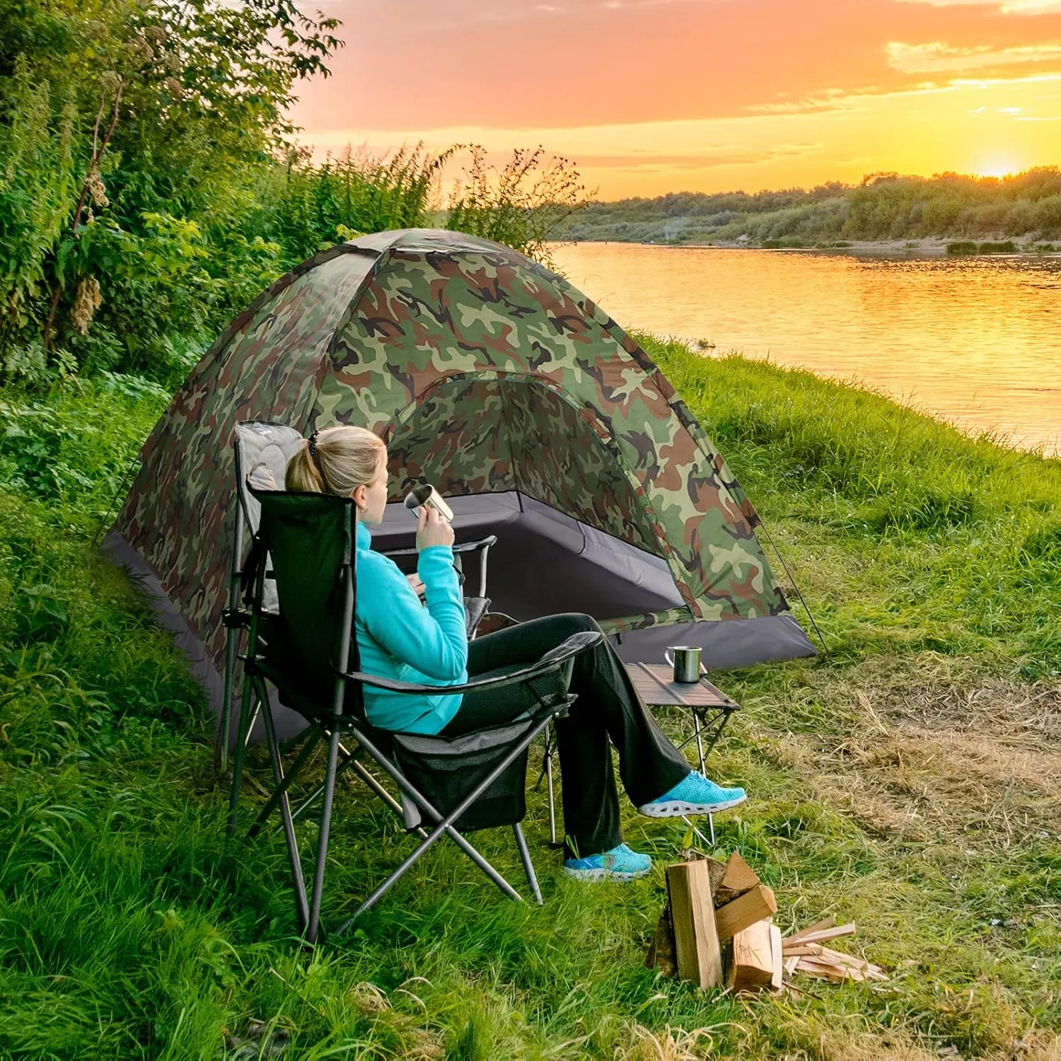Outvita Camping Dome Tent, 1-4 Person Waterproof Windproof Easy Setup Spacious Family Tents with Carry Bag & Rain Fly for Hiking Backpacking Traveling Glamping Beach