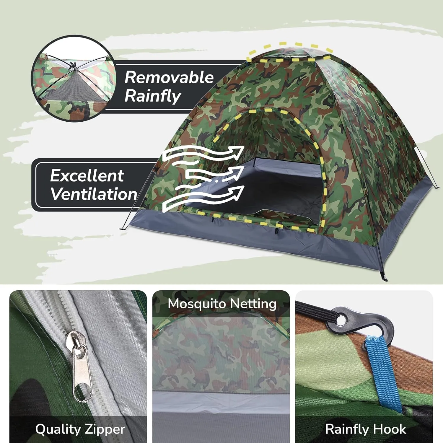 Outvita Camping Dome Tent, 1-4 Person Waterproof Windproof Easy Setup Spacious Family Tents with Carry Bag & Rain Fly for Hiking Backpacking Traveling Glamping Beach