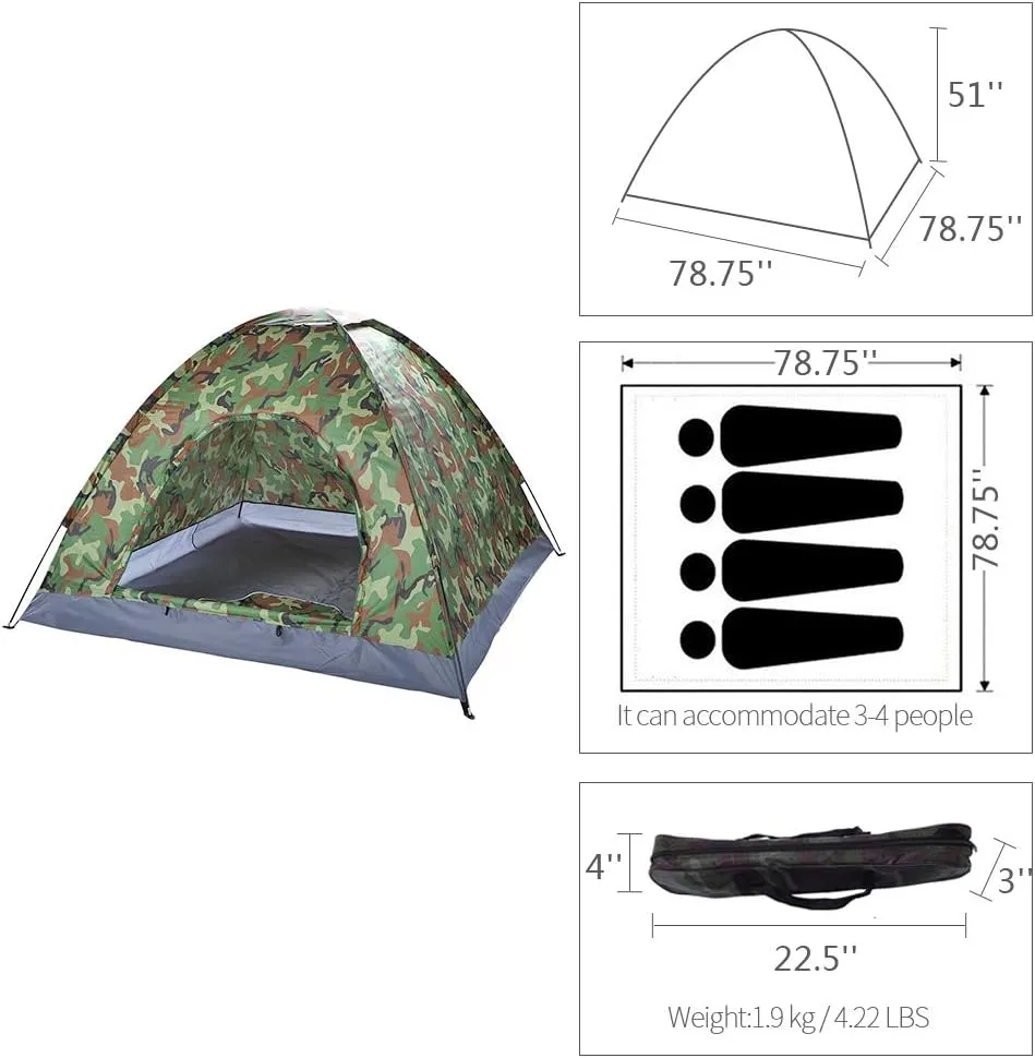 Outvita Camping Dome Tent, 1-4 Person Waterproof Windproof Easy Setup Spacious Family Tents with Carry Bag & Rain Fly for Hiking Backpacking Traveling Glamping Beach
