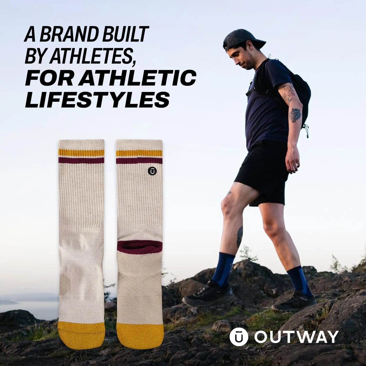 Outway Everyday Merino Wool Crew Socks, Moisture-Wicking Athletic Calf Socks with Arch Support for Women and Men