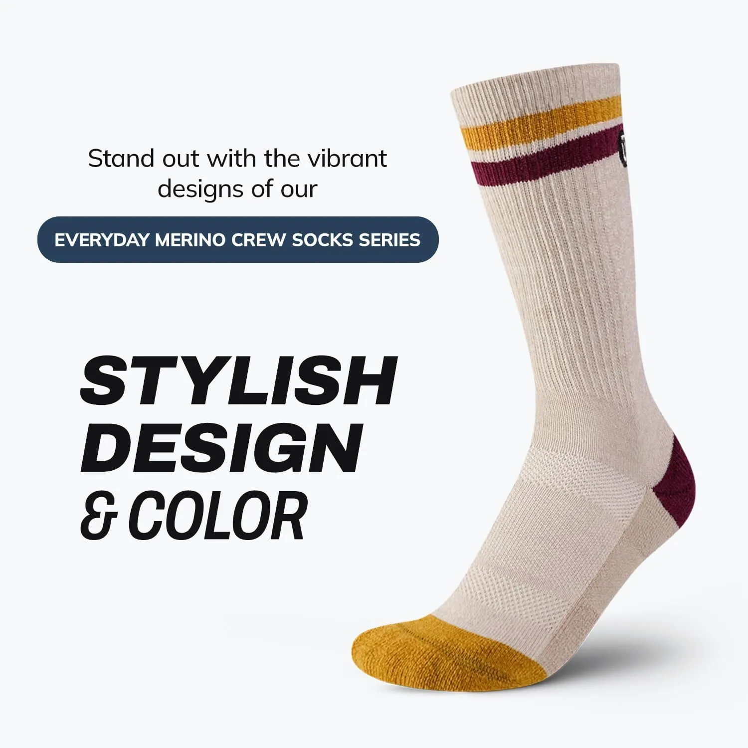Outway Everyday Merino Wool Crew Socks, Moisture-Wicking Athletic Calf Socks with Arch Support for Women and Men