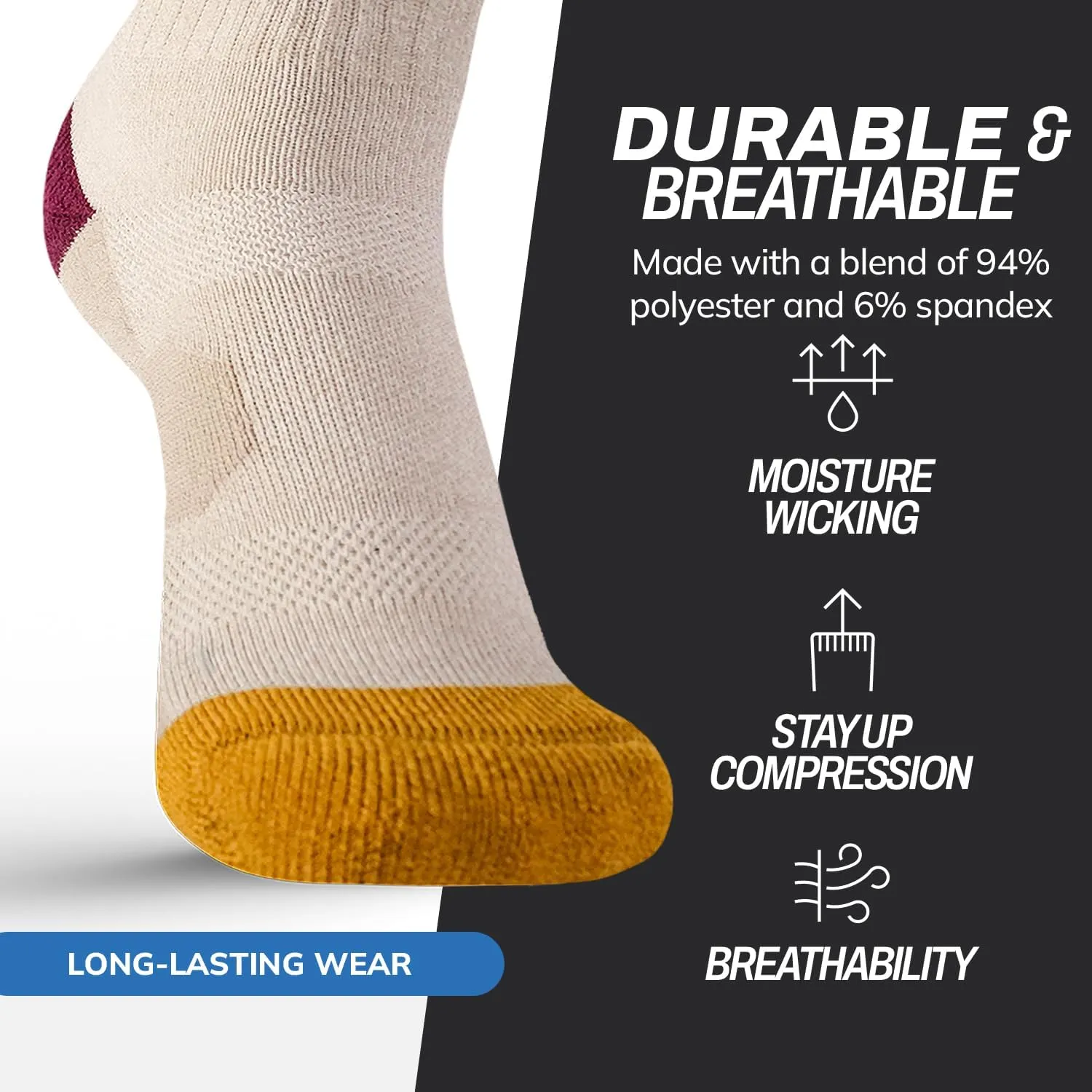 Outway Everyday Merino Wool Crew Socks, Moisture-Wicking Athletic Calf Socks with Arch Support for Women and Men