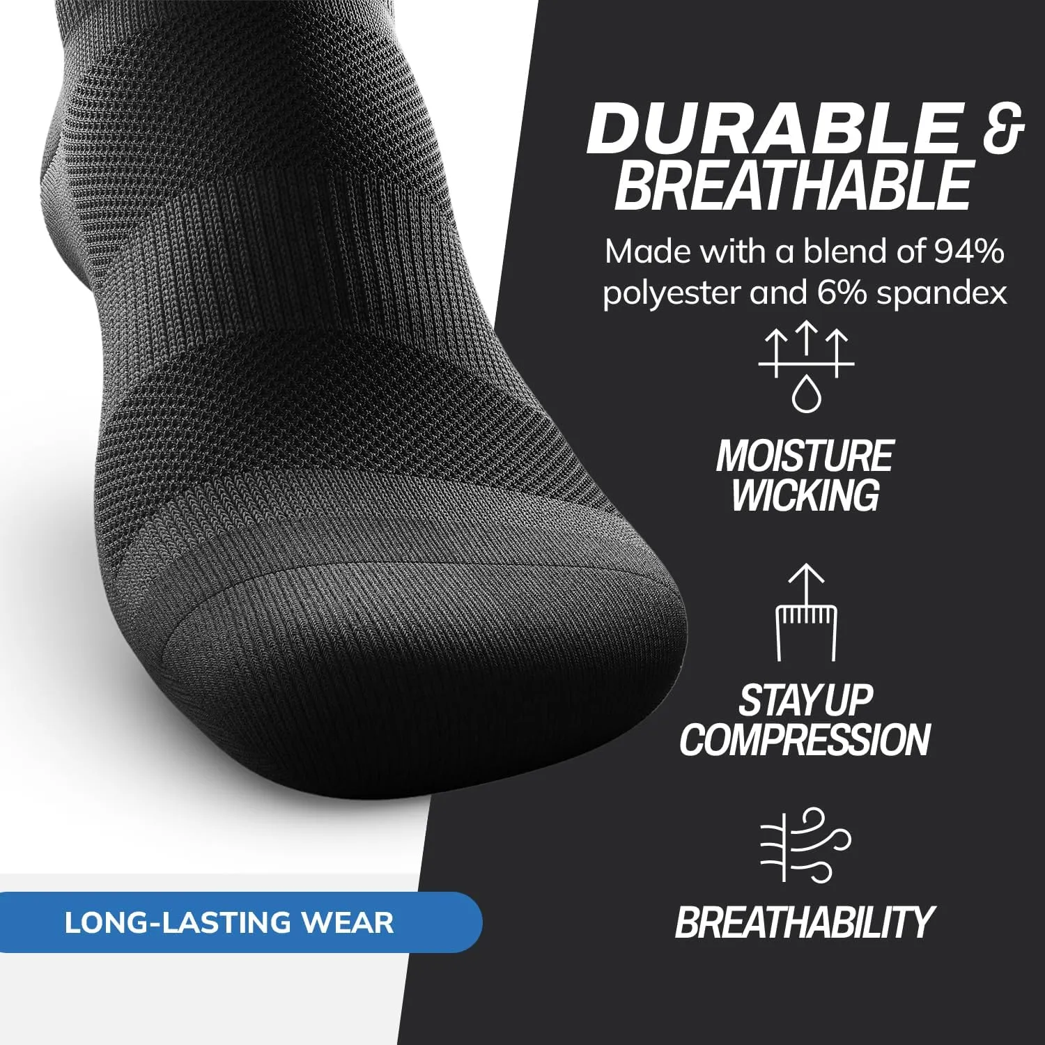 Outway Flagship Black Knee High Compression Socks for Women and Men, Moisture-Wicking Athletic Tall Knee High Socks