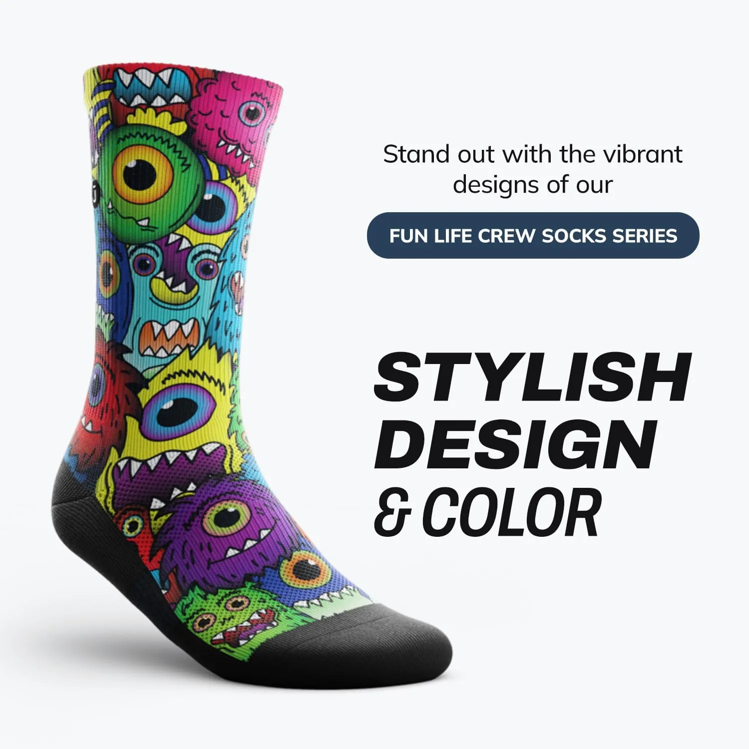 Outway Novelty Crew Socks for Men & Women, Breathable, Moisture-Wicking Athletic Calf Sock with Arch Support