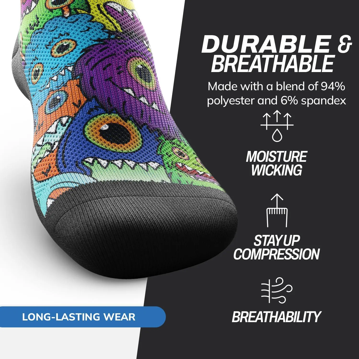 Outway Novelty Crew Socks for Men & Women, Breathable, Moisture-Wicking Athletic Calf Sock with Arch Support