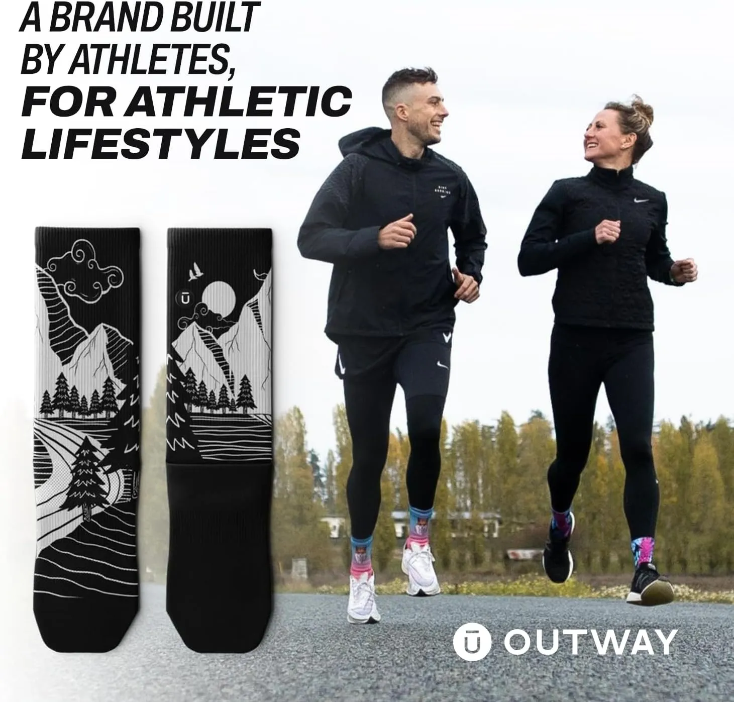 Outway Novelty Crew Socks for Men & Women, Breathable, Moisture-Wicking Athletic Calf Socks with Arch Support