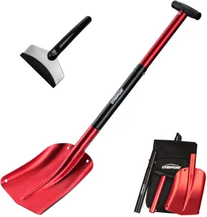 Overmont Folding Emergency Snow Shovel for Car - 32" 42" Small & Compact Tool with Ice Scraper and Carrying Bag- Lightweight Aluminum Shovels for Snow Camping Skiing Snowmobiles