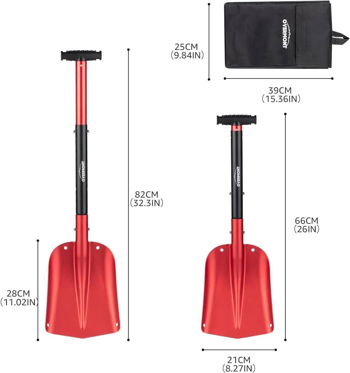 Overmont Folding Emergency Snow Shovel for Car - 32" 42" Small & Compact Tool with Ice Scraper and Carrying Bag- Lightweight Aluminum Shovels for Snow Camping Skiing Snowmobiles