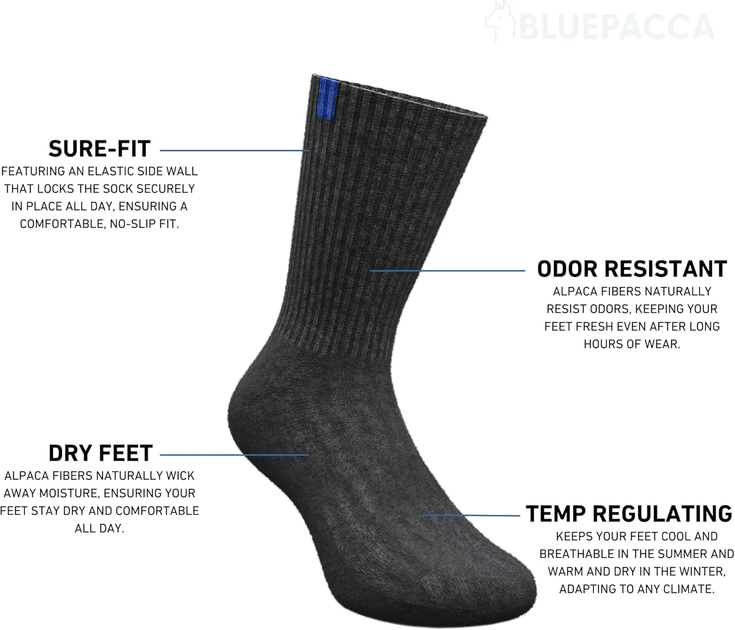 Pack of 6 Alpaca Wool Socks - Moisture Wicking, Temperature Regulating, Construction, Hiking & Activewear