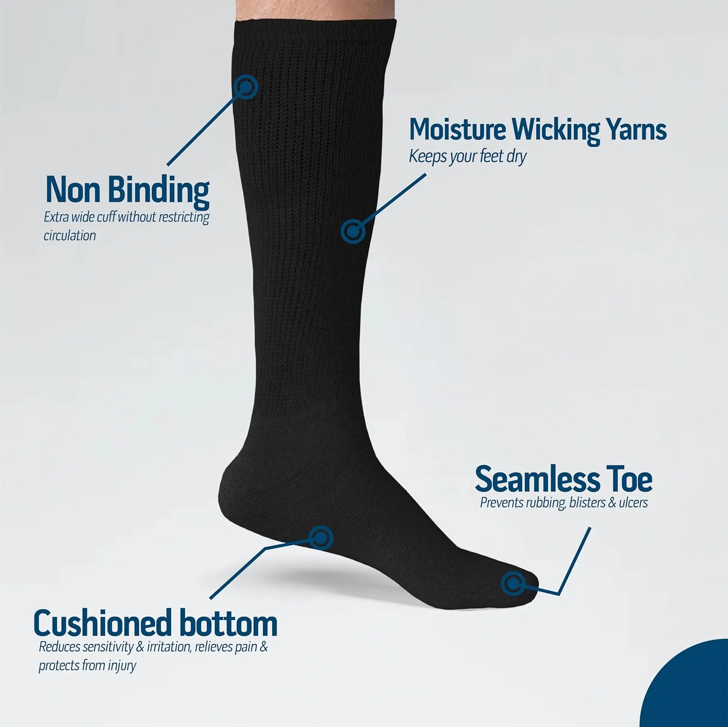 Pairs Diabetic Socks Over The Calf - Knee High Premium Cotton Socks Men's Size 10-13 Big & Tall Size 13-16