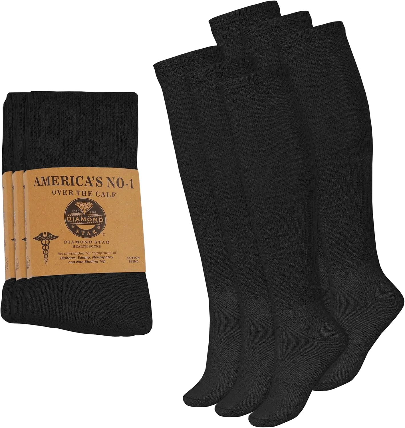Pairs Diabetic Socks Over The Calf - Knee High Premium Cotton Socks Men's Size 10-13 Big & Tall Size 13-16