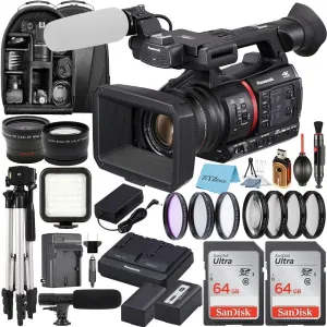 Panasonic AG-CX350 4K Professional Video Camcorder with 2 Pack 64GB SanDisk Memory Card   Case   Tripod   Wideangle Lens   LED Flash   Microphone   Filter Kit   ZeeTech Accessory Bundle