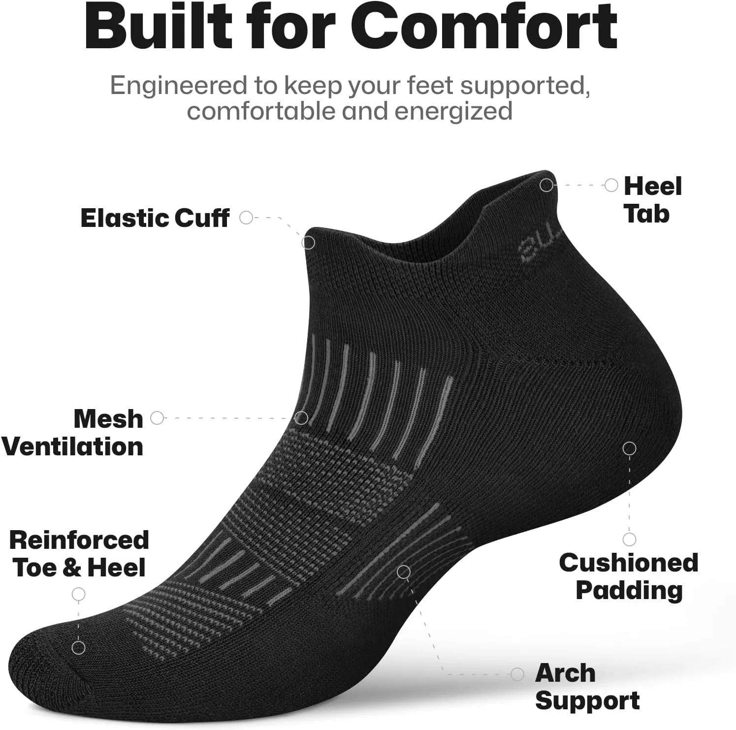 PAPLUS Ankle Running Socks 5 Pairs, Athletic Cushioned Anti-Blister Low Cut No Show Sports Socks for Men Women