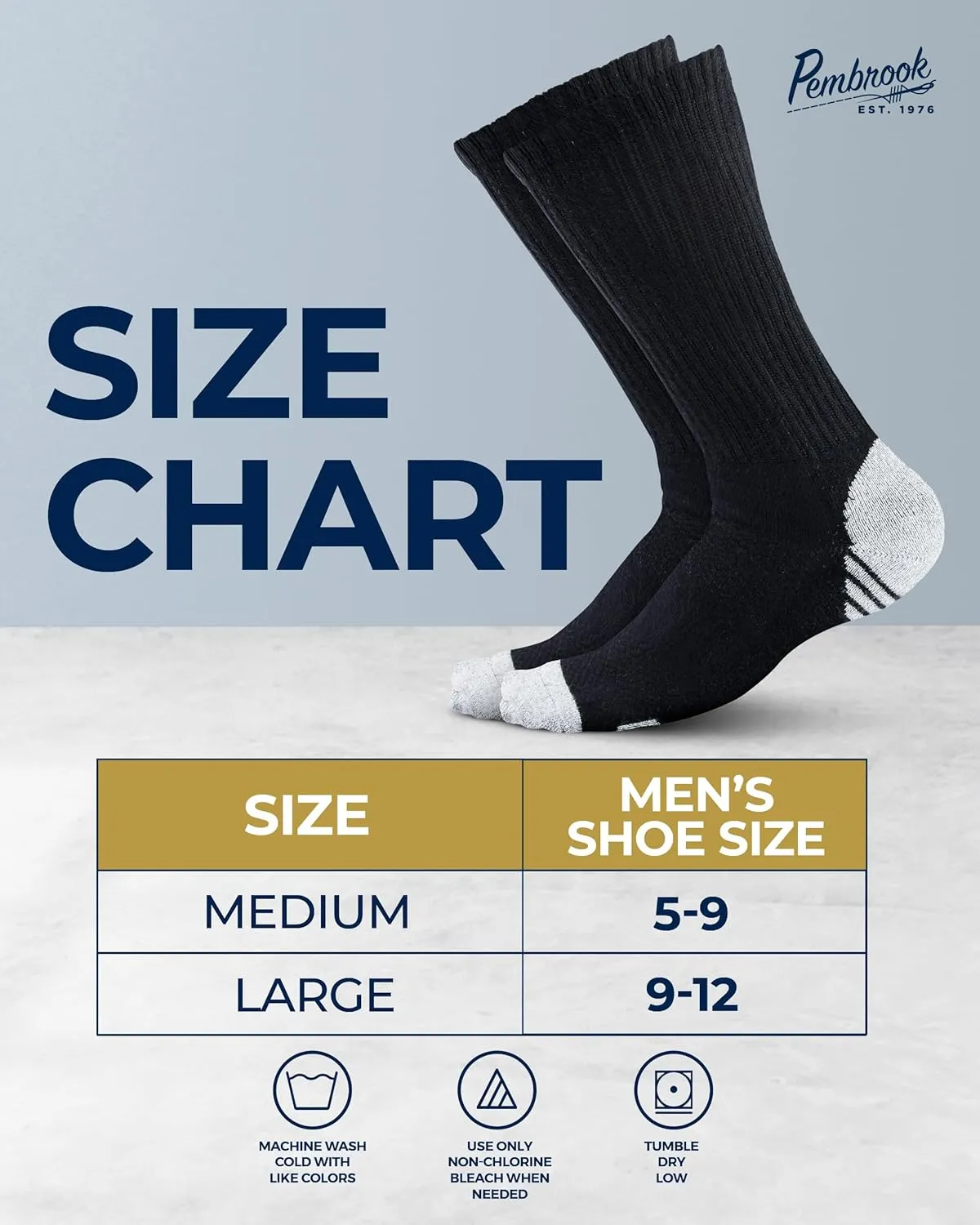 Pembrook 3 Pairs Viscose Bamboo Socks Mens - Premium Crew Work Socks, Moisture Wicking Socks Men for Hiking, Work Boot Socks