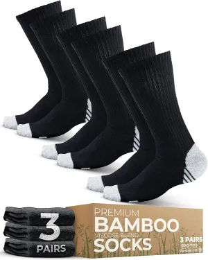 Pembrook 3 Pairs Viscose Bamboo Socks Mens - Premium Crew Work Socks, Moisture Wicking Socks Men for Hiking, Work Boot Socks
