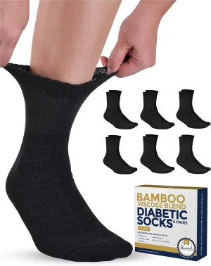 Pembrook Bamboo Viscose Diabetic Socks for Women & Men - 6 Pairs Ankle Diabetic Socks for Men 9-12 for Swollen Feet & Neuropathy | Moisture Wicking | Black