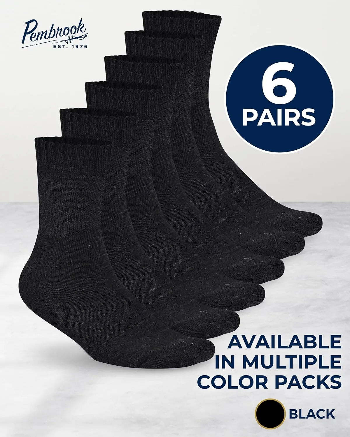 Pembrook Bamboo Viscose Diabetic Socks for Women & Men - 6 Pairs Ankle Diabetic Socks for Men 9-12 for Swollen Feet & Neuropathy | Moisture Wicking | Black