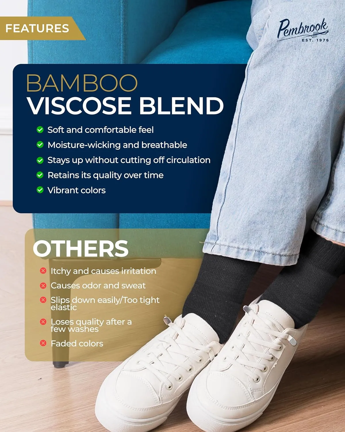 Pembrook Bamboo Viscose Diabetic Socks for Women & Men - 6 Pairs Ankle Diabetic Socks for Men 9-12 for Swollen Feet & Neuropathy | Moisture Wicking | Black