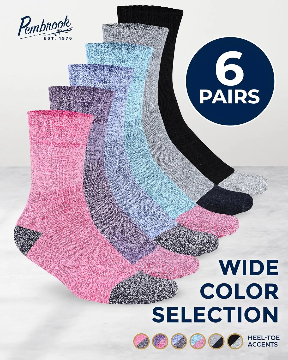 Pembrook Bamboo Viscose Diabetic Socks for Women & Men - 6 Pairs Ankle Neuropathy Socks for Swollen Feet | Heel-Toe Accents