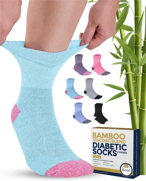 Pembrook Bamboo Viscose Diabetic Socks for Women & Men - 6 Pairs Ankle Neuropathy Socks for Swollen Feet | Heel-Toe Accents