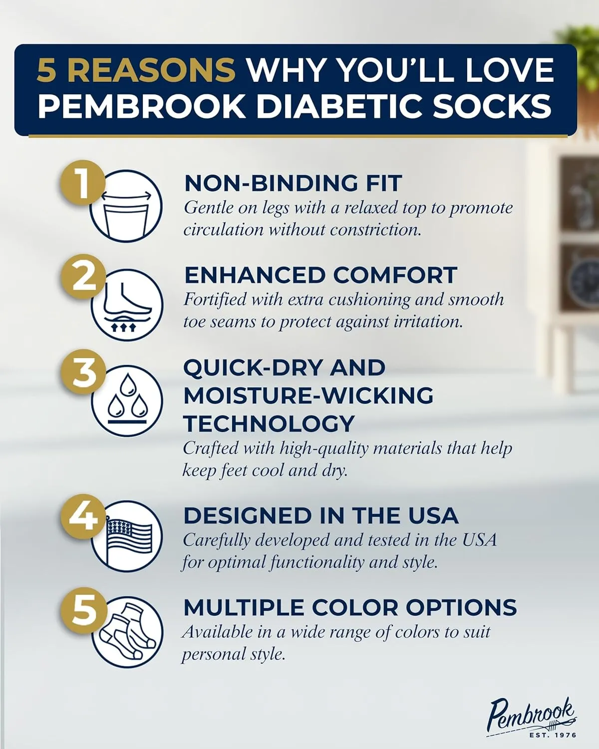 Pembrook Bamboo Viscose Diabetic Socks for Women & Men - 6 Pairs Ankle Neuropathy Socks for Swollen Feet | Heel-Toe Accents