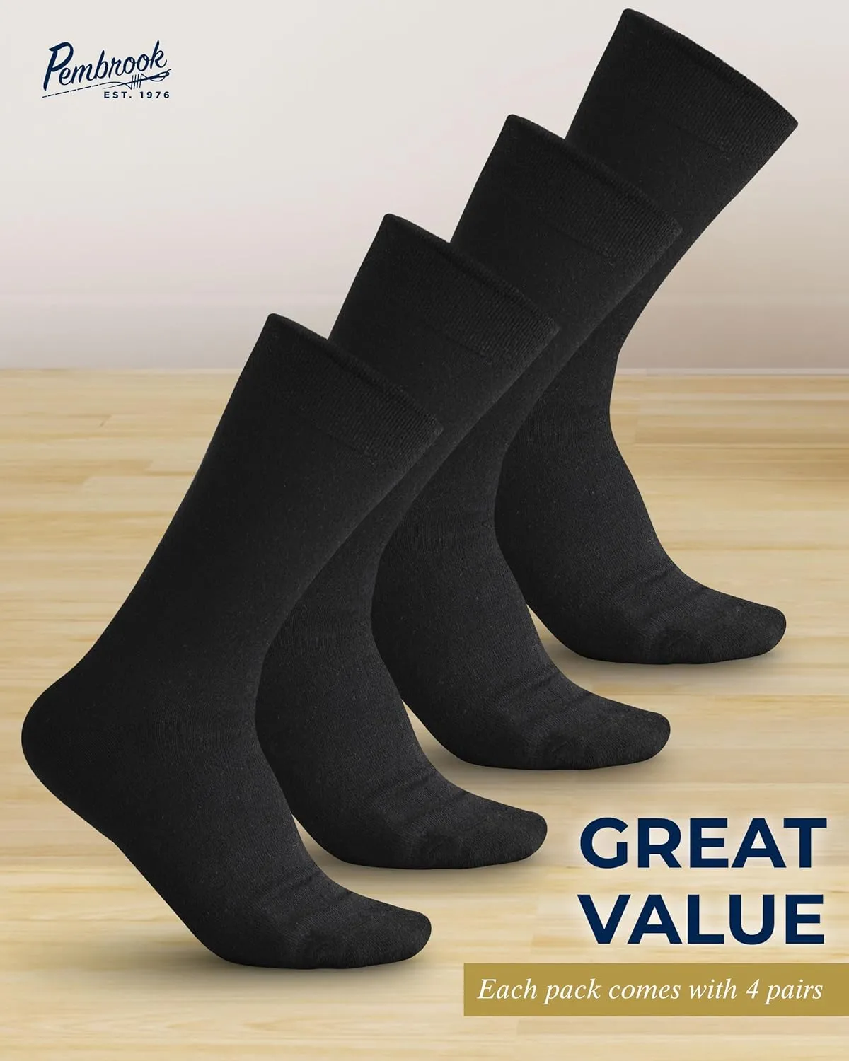 Pembrook Bamboo Viscose Dress Socks Women - 4 Pairs Crew Trouser Socks Women | Moisture Wicking Thin Socks Women