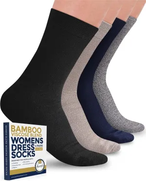 Pembrook Bamboo Viscose Dress Socks Women - 4 Pairs Crew Trouser Socks Women | Moisture Wicking Thin Socks Women