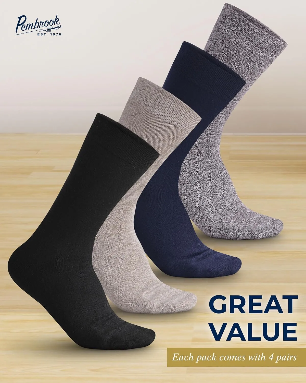 Pembrook Bamboo Viscose Dress Socks Women - 4 Pairs Crew Trouser Socks Women | Moisture Wicking Thin Socks Women