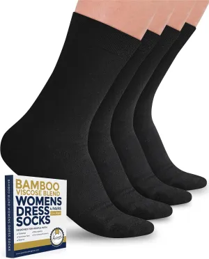 Pembrook Bamboo Viscose Dress Socks Women - 4 Pairs Crew Trouser Socks Women | Moisture Wicking Thin Socks Women