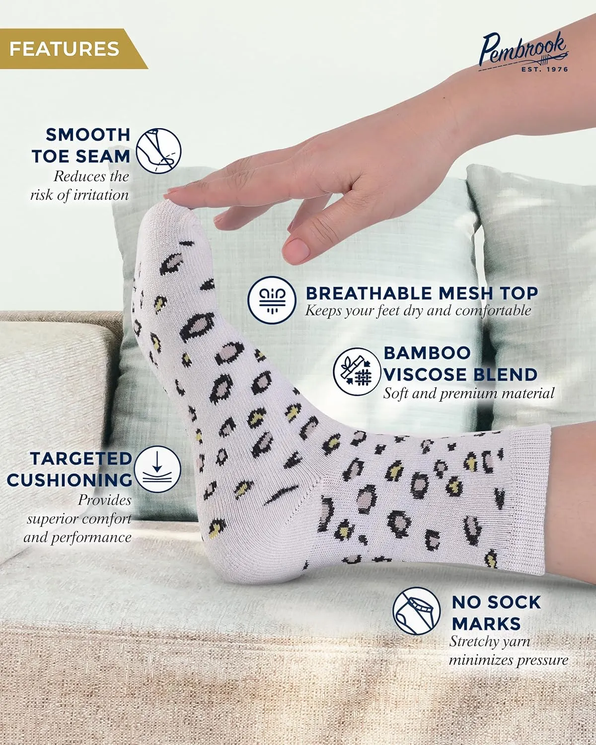 Pembrook Diabetic Socks for Women & Men - 4 Pairs Ankle Bamboo Viscose Socks Woman | Womens Diabetic Socks Size 9-11