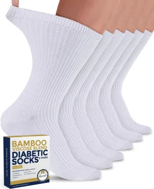Pembrook Ribbed Knit Bamboo Viscose Diabetic Socks - 6 Pairs Crew Neuropathy Socks for Women | Diabetic Socks for Women