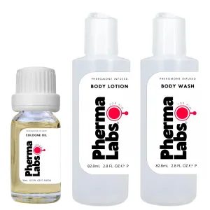 Pheromones Mini Travel Kit for Men to Attract Women includes: Body Lotion, Body Wash and Body Oil. The Secret to Attract Women