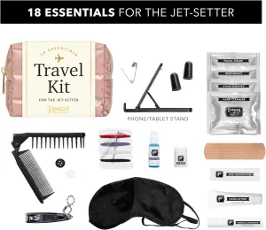 Pinch Provisions Rose Puffer Travel Kit, 18 Must-Have Travel Essentials, Ideal Road Trip or Airport Gift for Friends, Family & Peers, Portable Compact Zipper Pouch