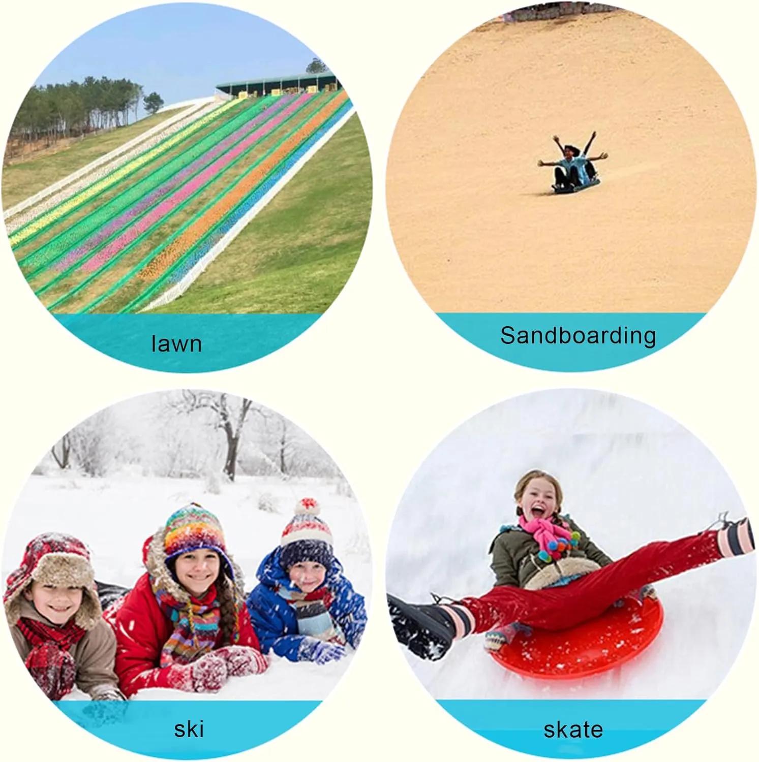 Plastic Snow Sled Combofor Kids and Adult,Flexible Kids Toddler Plastic Toboggan Snow Sled with Pull Rope Brakes Seat Handles Lightweight for Ice Grass Sand Beach Skiing,Red