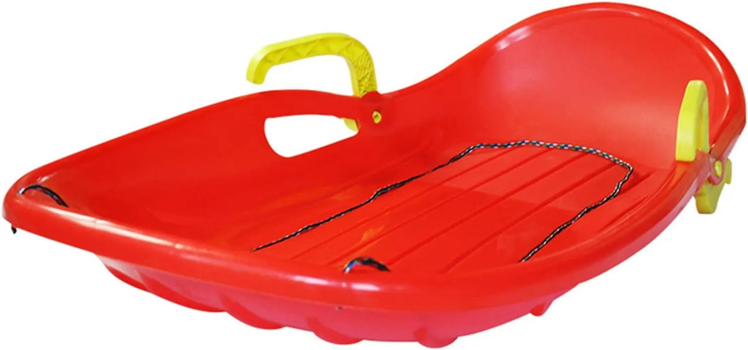 Plastic Snow Sled Combofor Kids and Adult,Flexible Kids Toddler Plastic Toboggan Snow Sled with Pull Rope Brakes Seat Handles Lightweight for Ice Grass Sand Beach Skiing,Red