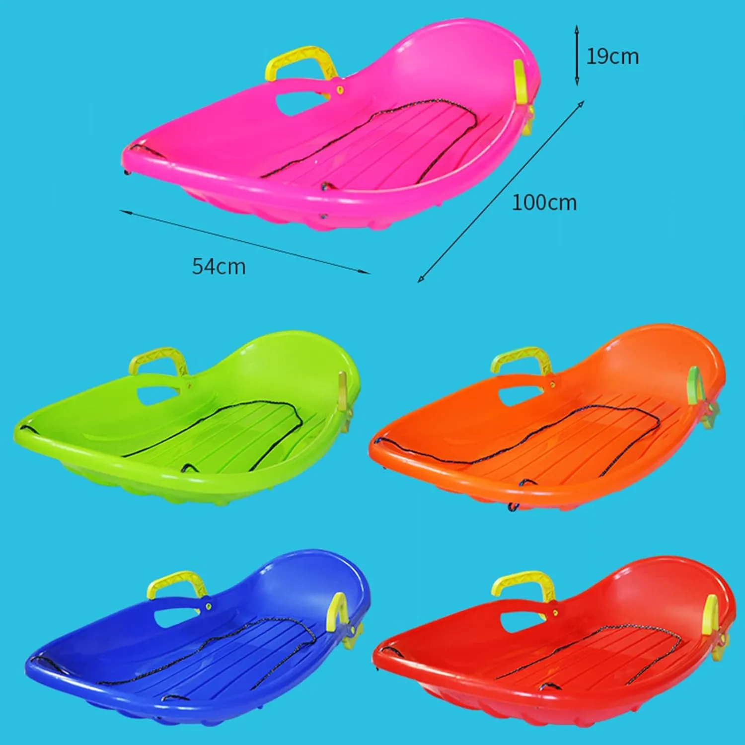 Plastic Snow Sled Combofor Kids and Adult,Flexible Kids Toddler Plastic Toboggan Snow Sled with Pull Rope Brakes Seat Handles Lightweight for Ice Grass Sand Beach Skiing,Red