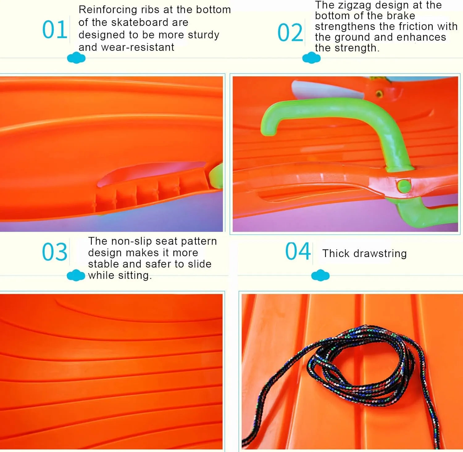 Plastic Snow Sled Combofor Kids and Adult,Flexible Kids Toddler Plastic Toboggan Snow Sled with Pull Rope Brakes Seat Handles Lightweight for Ice Grass Sand Beach Skiing,Red