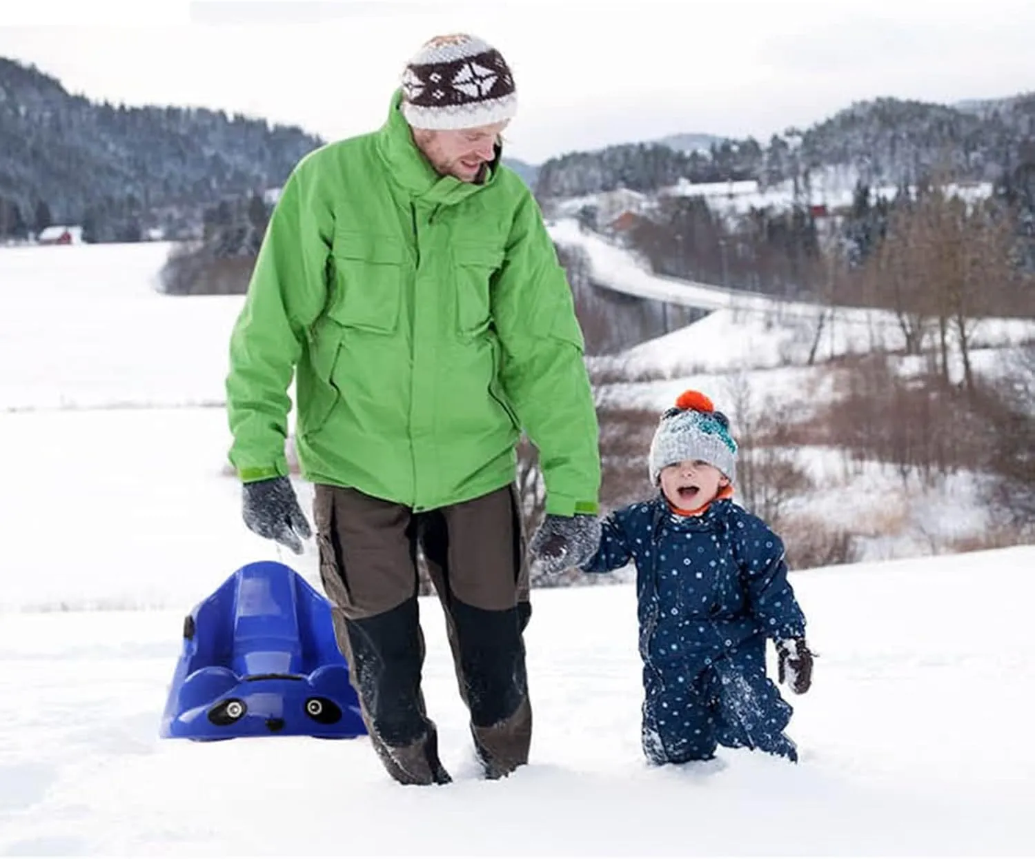 Plastic Snow Sled, Durable Downhill Sprinter Toboggan Snow Sled for Kids Boys Girls Adults with Built-in Handles and Pulling Rope, for Ice Grass Sand Beach Skiing,Purple
