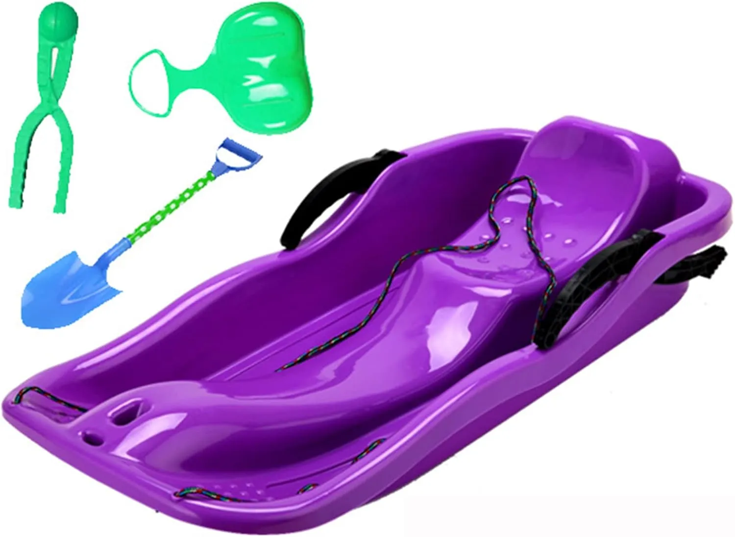 Plastic Snow Sled, Durable Downhill Sprinter Toboggan Snow Sled for Kids Boys Girls Adults with Built-in Handles and Pulling Rope, for Ice Grass Sand Beach Skiing,Purple