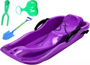 Plastic Snow Sled, Durable Downhill Sprinter Toboggan Snow Sled for Kids Boys Girls Adults with Built-in Handles and Pulling Rope, for Ice Grass Sand Beach Skiing,Purple
