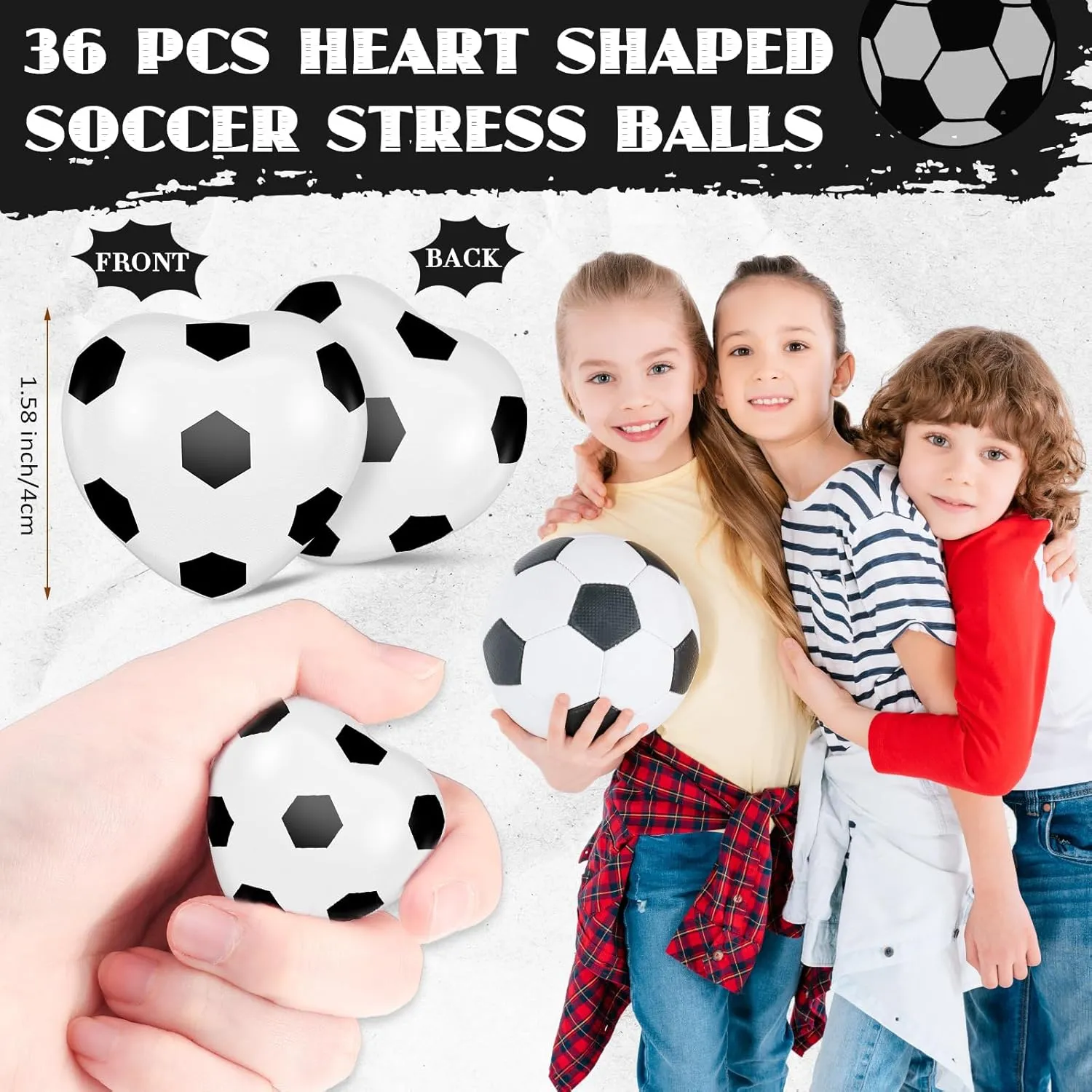 Poen 36 Pcs End of Year Gifts for Students Sports Heart Stress Balls End of Year Balls Gifts Relief Toys for Kids School Classroom(Soccer)