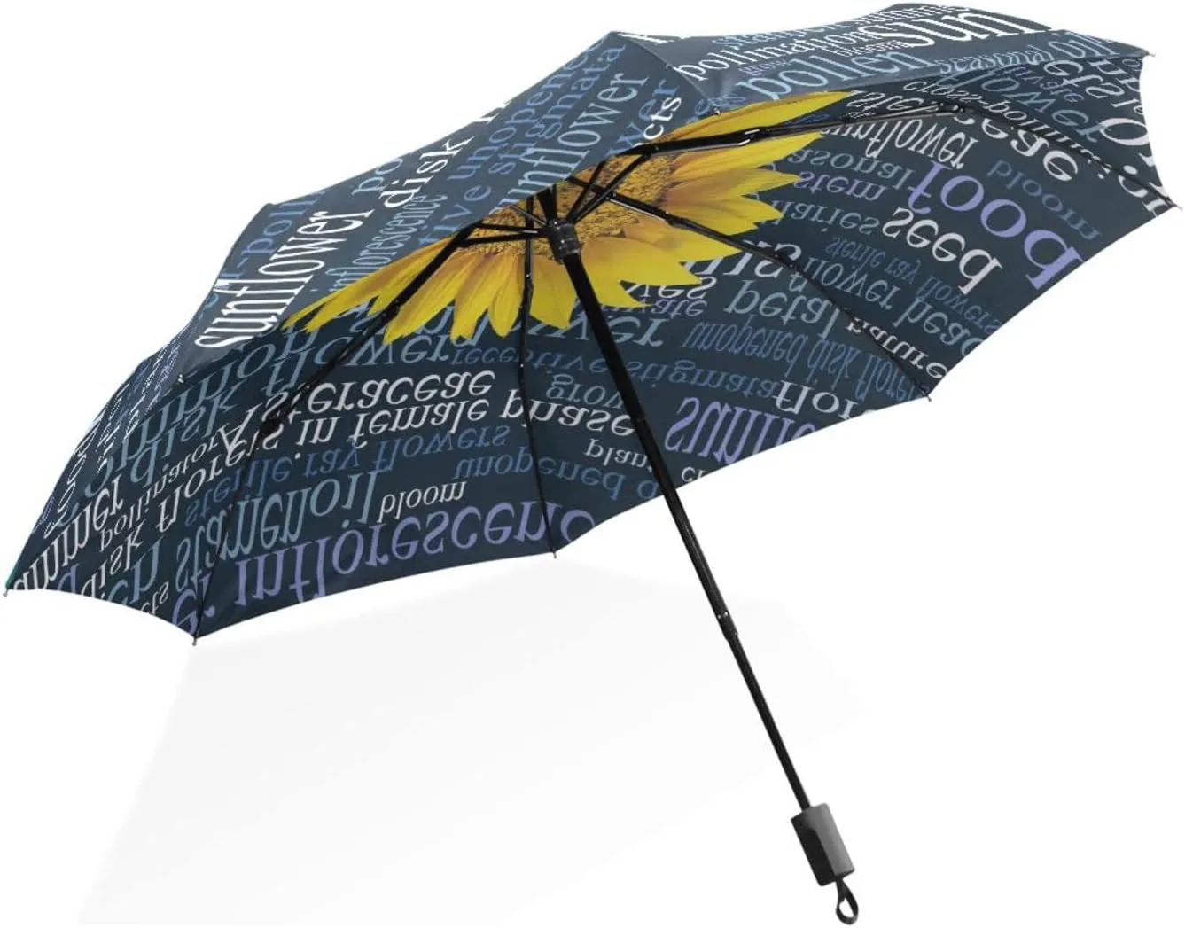 Poeticcity Rain Travel Umbrella, Hand Open Close Windproof Waterproof Folding Umbrella, Compact Canopy Strong Ray Parasol Umbrella